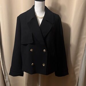 Chico's Elegant Black Pea Coat with Gold Accents